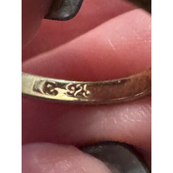 Vintage 925 Sterling Silver Ring With Green Gemstone & Clear Crystals Size 6 2.5 - Picture 8 of 11